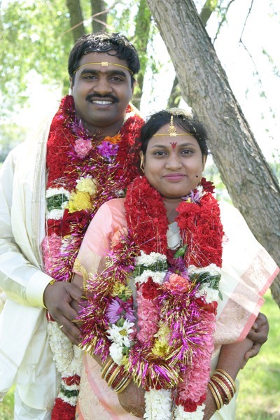 Hindu bride and groom after wedding vows